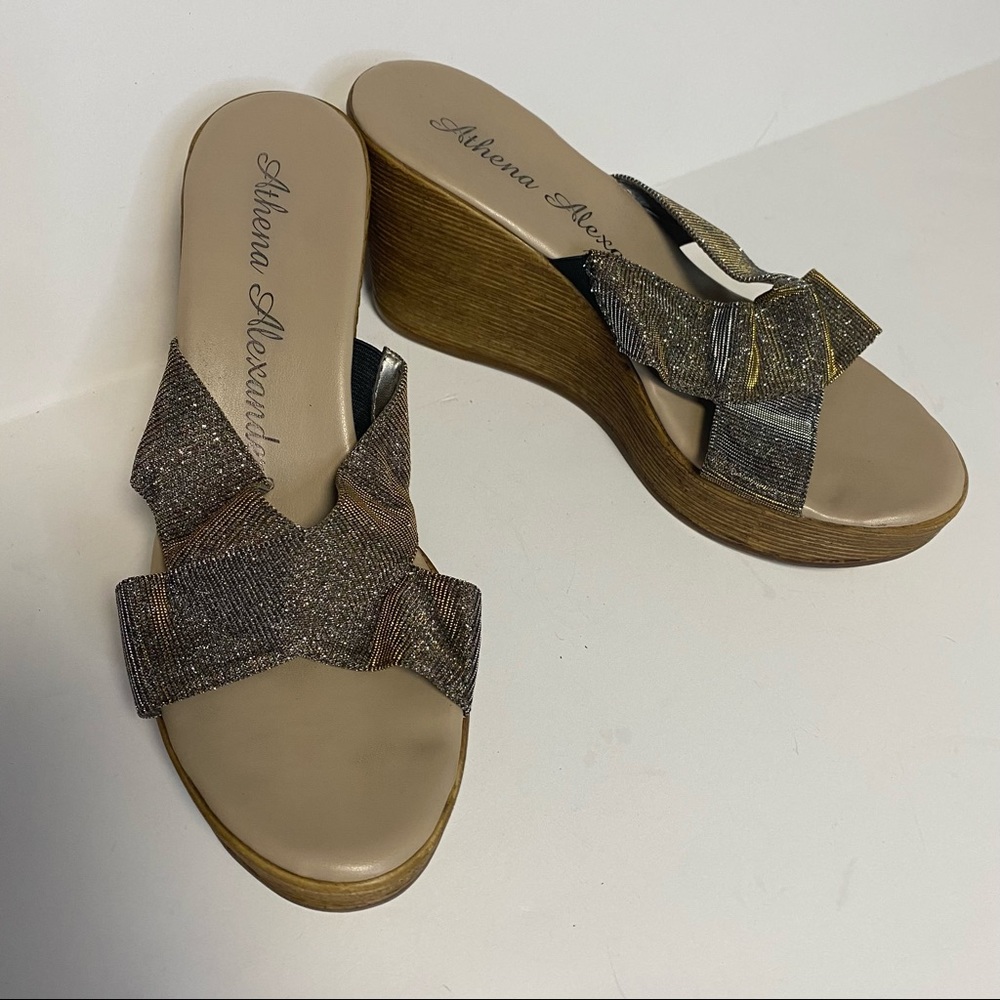 Athena Alexander Jordan Sparkly Silver Gold Wedges Slides Size US 9 EU 40